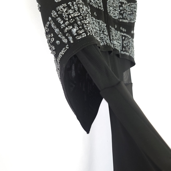 TADASHI Black Sheer Embroidered Velvet Cutout High Neck Jumpsuit Sz2 - Picture 5 of 7